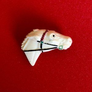 Lovely Vintage Detailed Celluloid Horsehead Pin